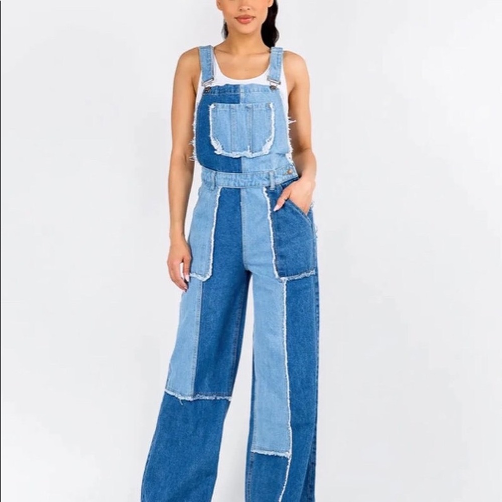 Patchwork design overalls